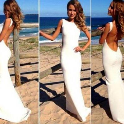 Long sexy custom wedding dress, high collar halter beauty summer beach wedding dress, fashion simple wedding dress bohemian beach UK5687