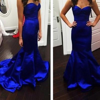 Fashion Royal Blue Satin Sweetheart Mermaid Evening Gown UK13183