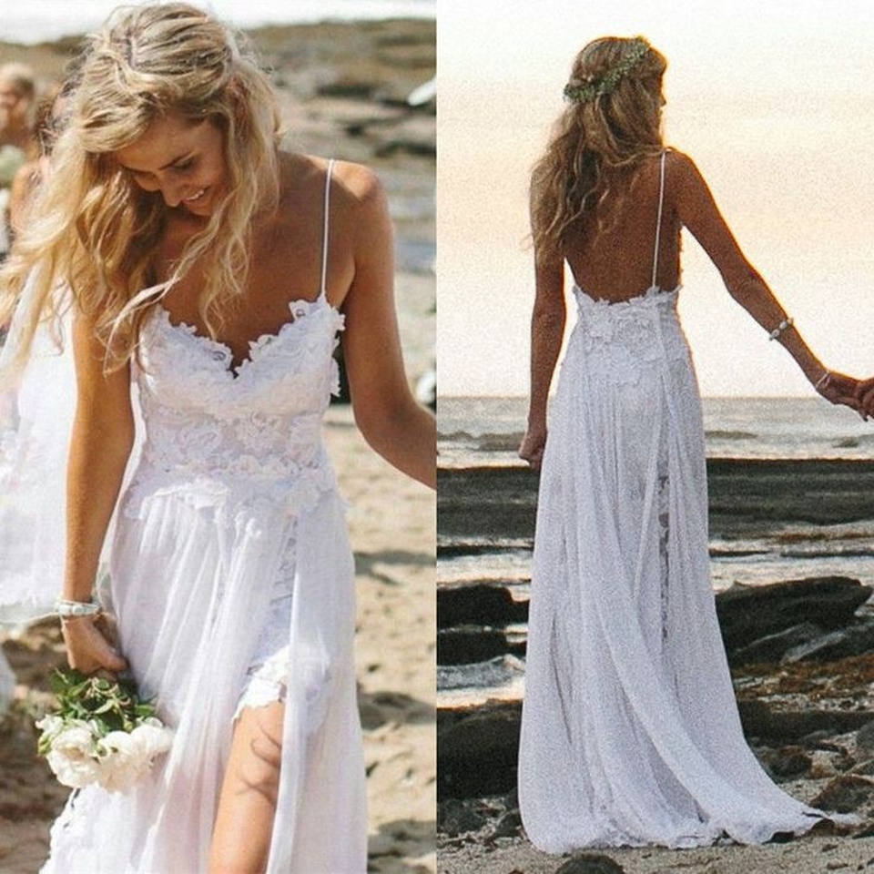 Spaghetti Strap Lace Wedding Dress Beach Wedding Dress Short