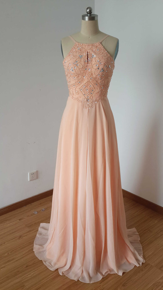 Spaghetti Strap Beaded Chiffon Long Prom Dress ,evening Long Dress.bridesmaid Dress Uk1254