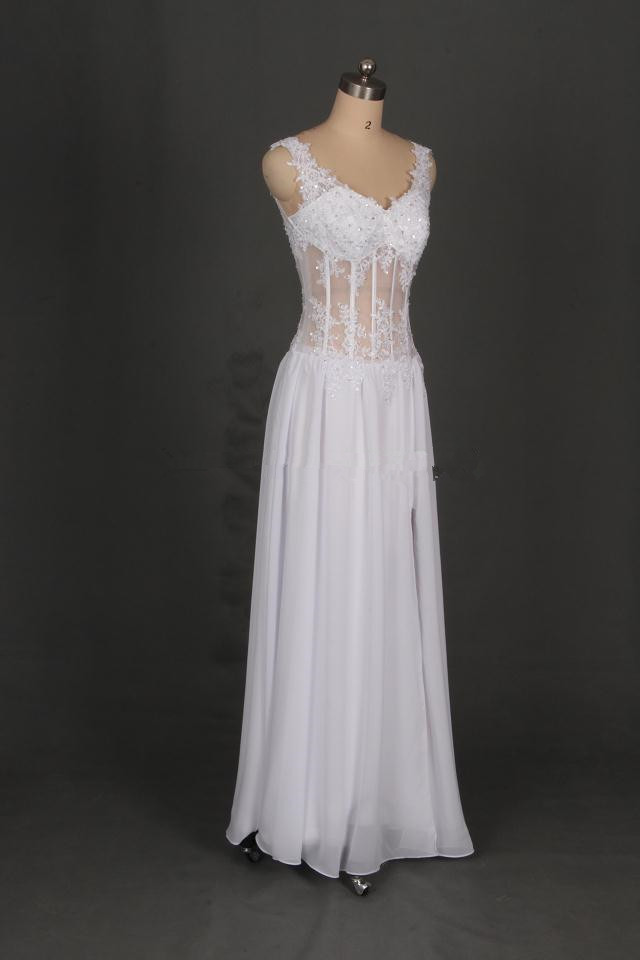 Sexy White See-through Slit Floor Length Prom Dresses 2015, See Through ...