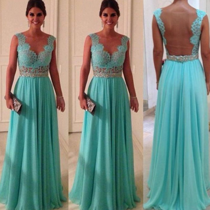 Turquoise Chiffon Prom Dresses, Party Dresses,bridesmaid Dresses,open Back Prom Dresses Uk4739