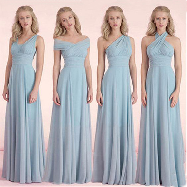 dusty blue chiffon bridesmaid dresses