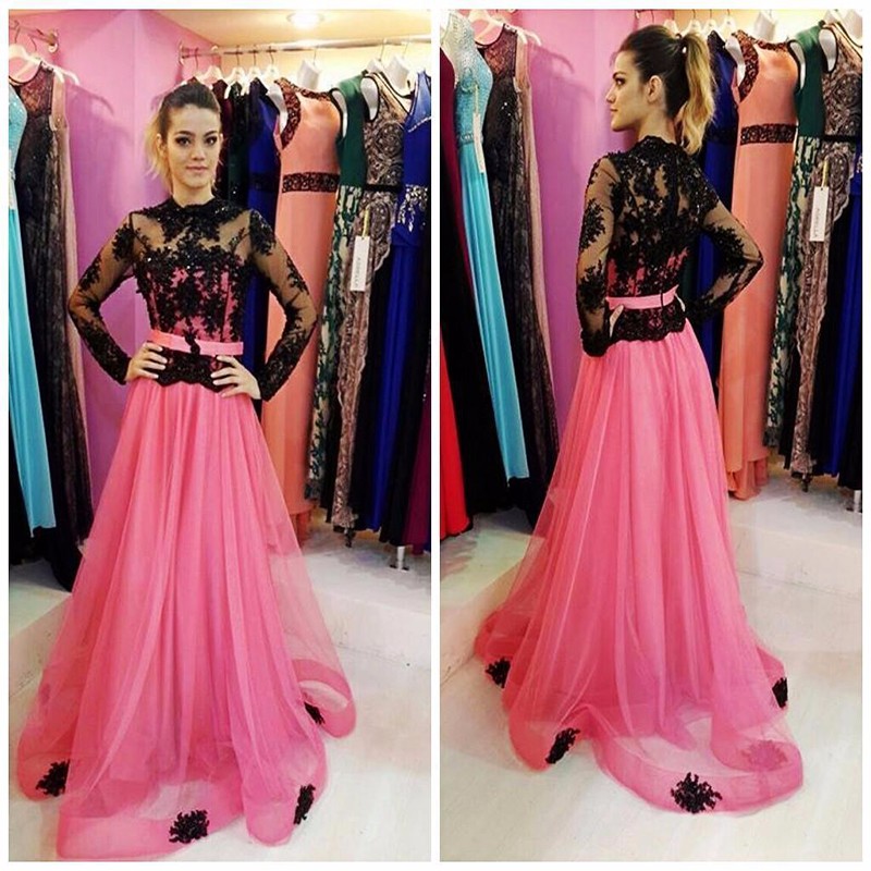 pink and black long dress
