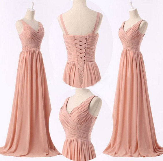 Beautiful Handmade Simple Peach Pink Bridesmaid Dresses Peach