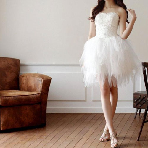 Sweetheart White Tulle Short Wedding Party Dresses tube Corset