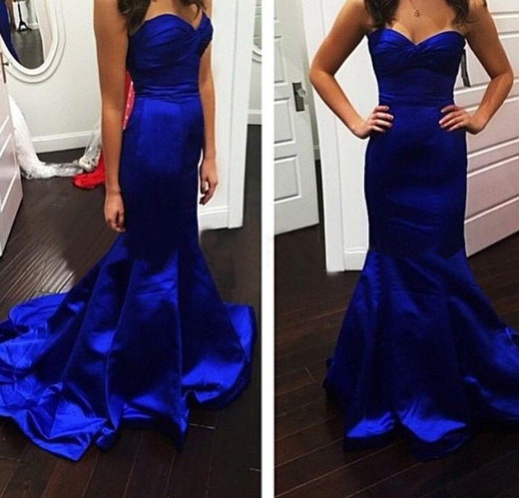 royal blue satin mermaid prom dress