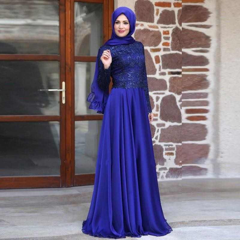 Royal blue store dress muslimah