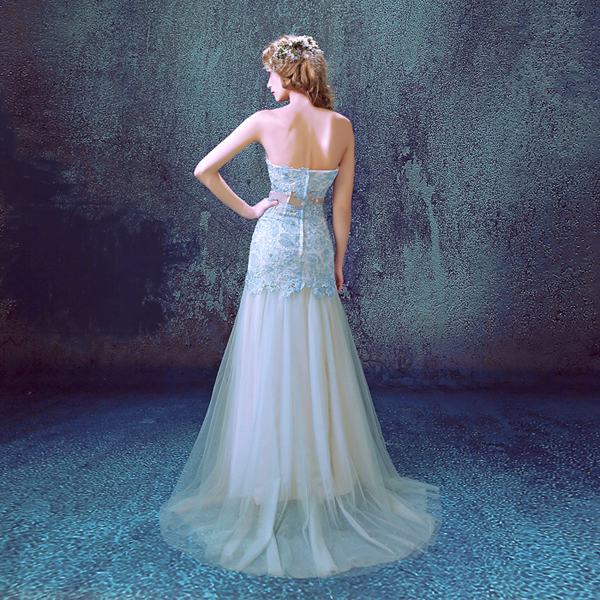 blue lace wedding gown
