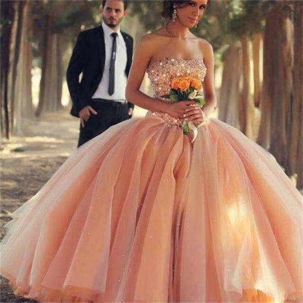 Peach color quinceanera dress top