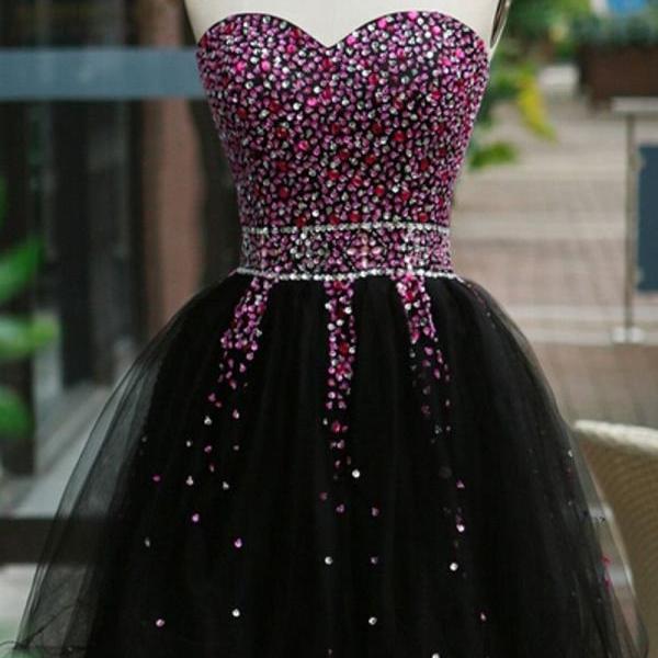 A-Line Boat Neck Beaded Crystal Homecoming Dress Evening Party Dress WH1124