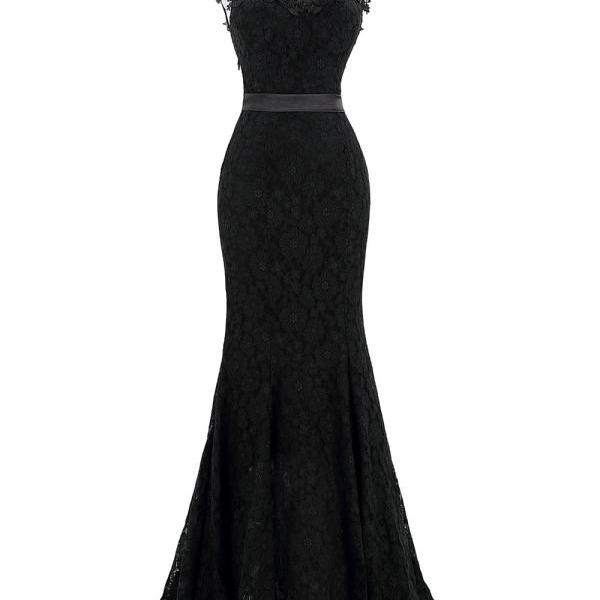 Black Lace Mermaid Sheer Long Evening Dresses Gowns UK11751 on Luulla
