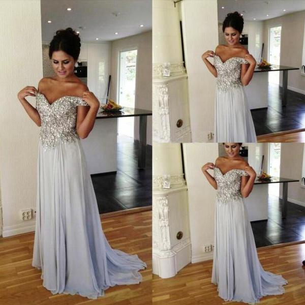 Elegant Silver Grey Prom Dresseslong Prom Dressesoff Shoulder Prom Dressessexy Prom Dress 