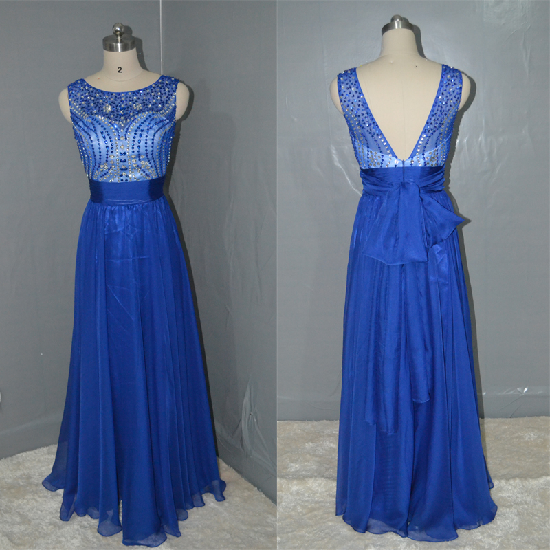 Royal Blue Prom Dress,Fashion Beaded Backless Chiffon Long Prom Dress ...